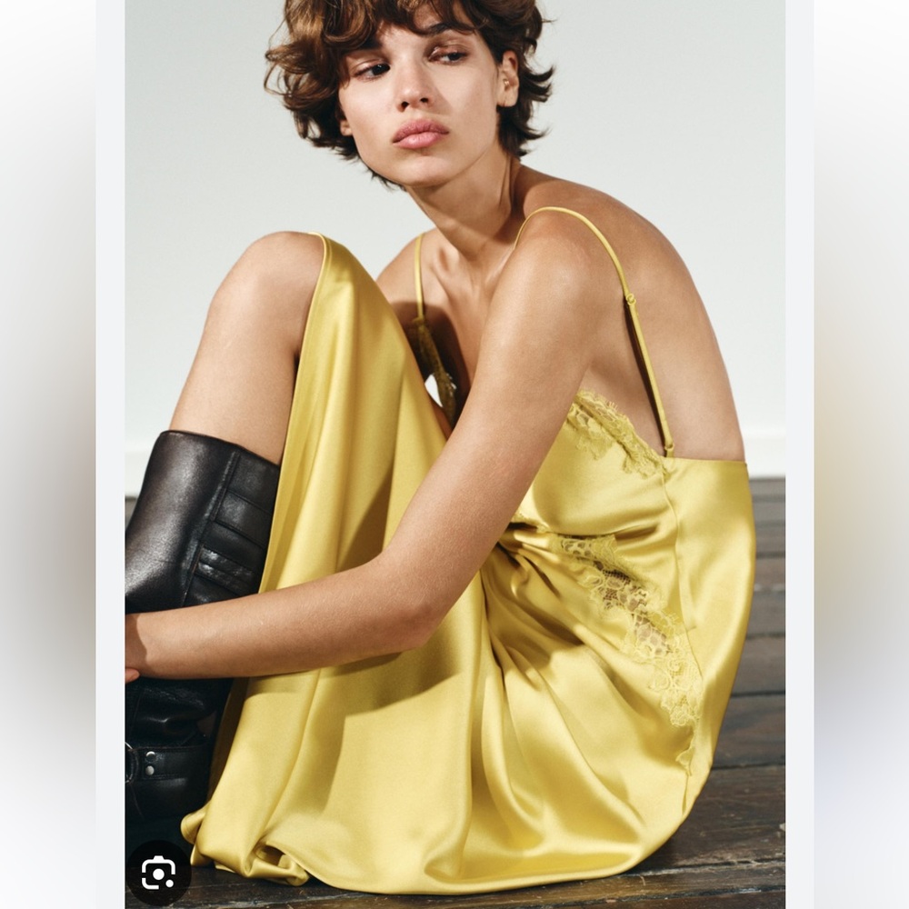 LAST CALL- dress to be donated
Zara Yellow Lace-Trim Satin Midi Dress NWOT - Picture 15 of 16